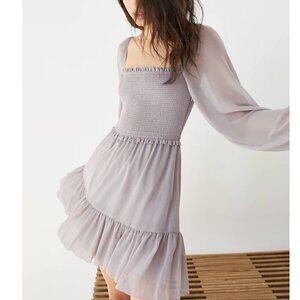 Aritzia Wilfred Tempest Mini Dress Smocked Chiffon in Lilac Purple Size Small